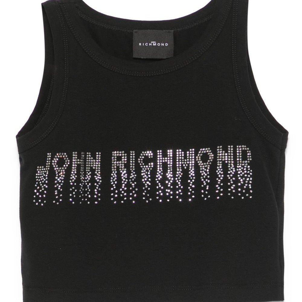 Canotta per bambina John Richmond Junior nero con logo con strass RGP25204CN BLACK JOHN RICHMOND JUNIOR