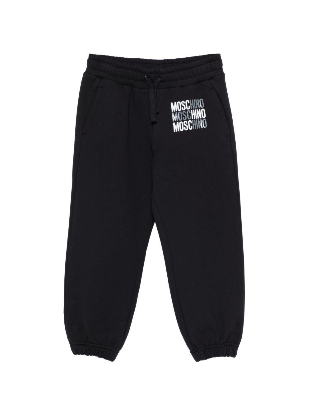 Pantaloni sportivi per bambino Moschino Kids neri con logo sul davanti HMP07CLCA32 60100 MOSCHINO KIDS