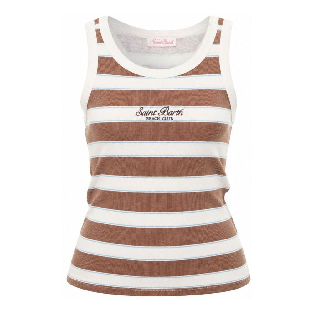 Canotta da donna MC2 Saint Barth bianco e marrone con motivo a righe AAD001 02675L MC2 ST. BARTH