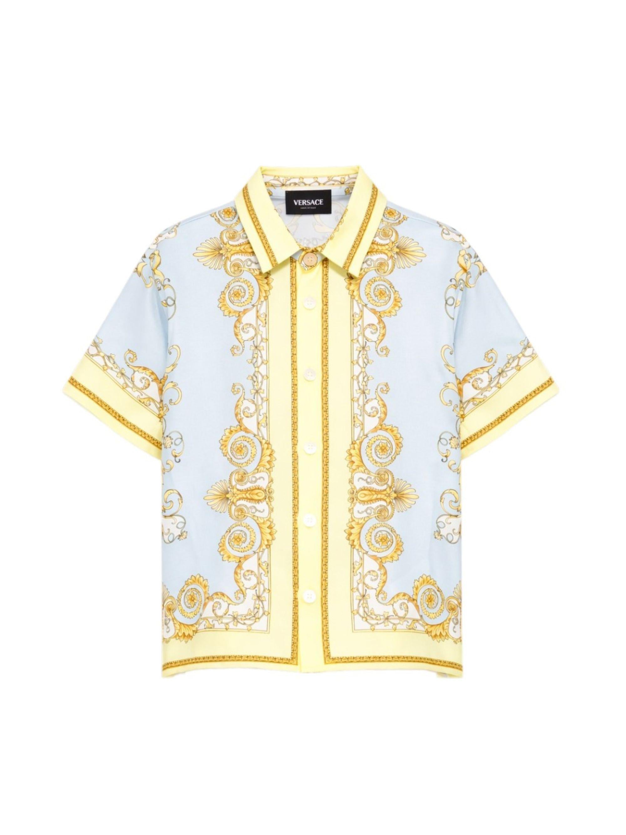 Camicia per bambino Versace Kids azzurra con motivo barocco 10182601A17228 5Y580 VERSACE KIDS