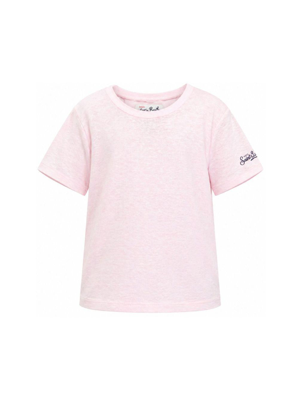 T-shirt per bambini MC2 Saint Barth Kids rosa con logo sulla manica ALE0002 00142L MC2 ST. BARTH KIDS
