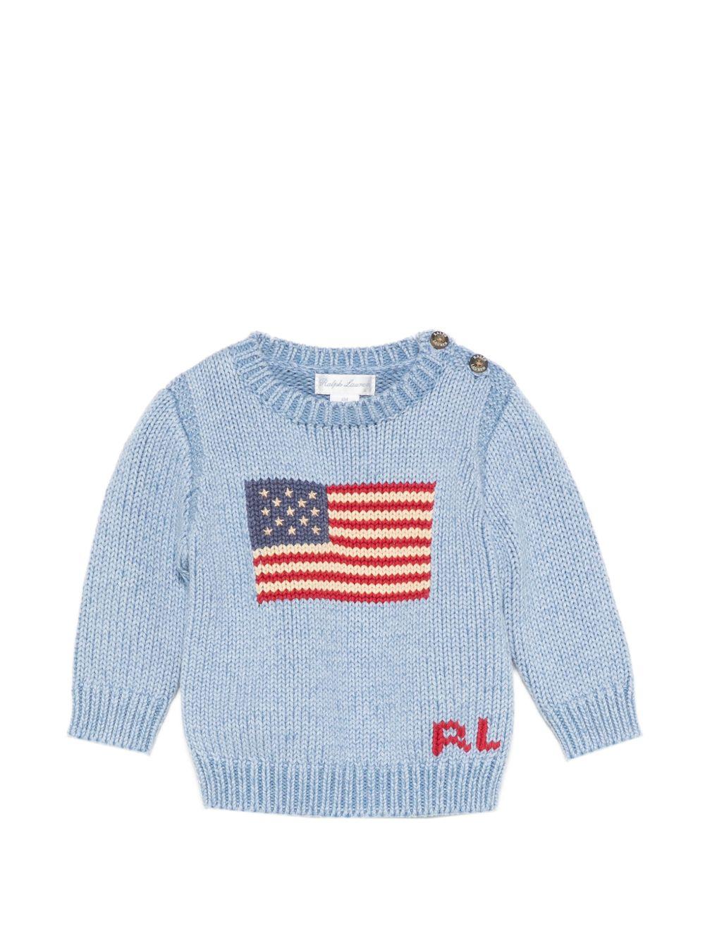 Maglione per neonato Polo Ralph Lauren Kids azzurro con bandiera ad intarsio 320A12207 001 Ralph Lauren kids