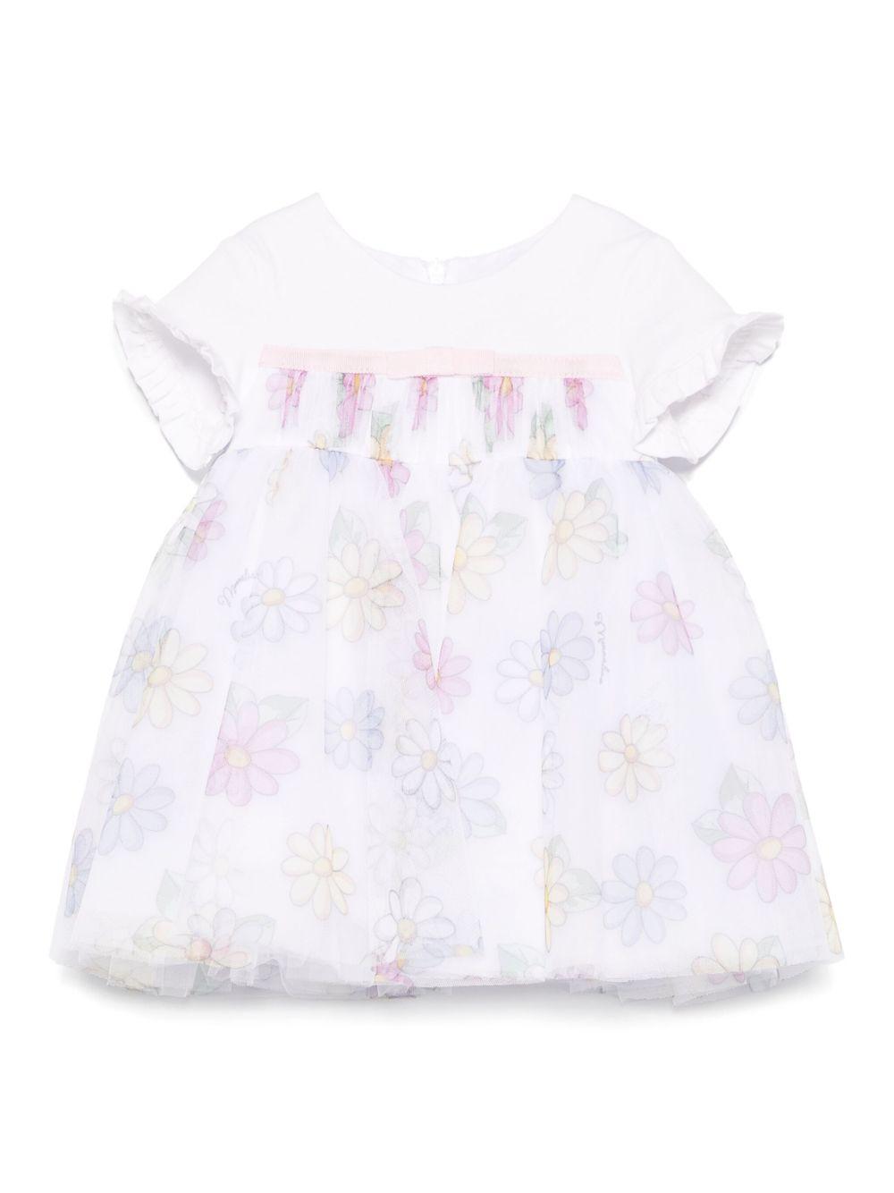 Abito per neonata Monnalisa bianco con stampa a fiori 31E906 5664 0099 MONNALISA
