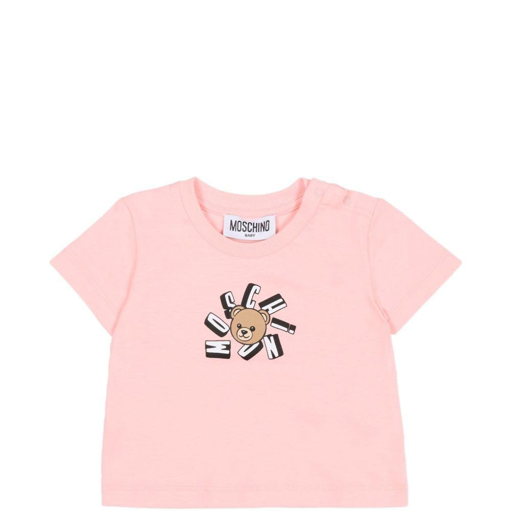 T-shirt per neonata Moschino Kids rosa con motivo Teddy Bear MXM047LAA02 50209 MOSCHINO KIDS