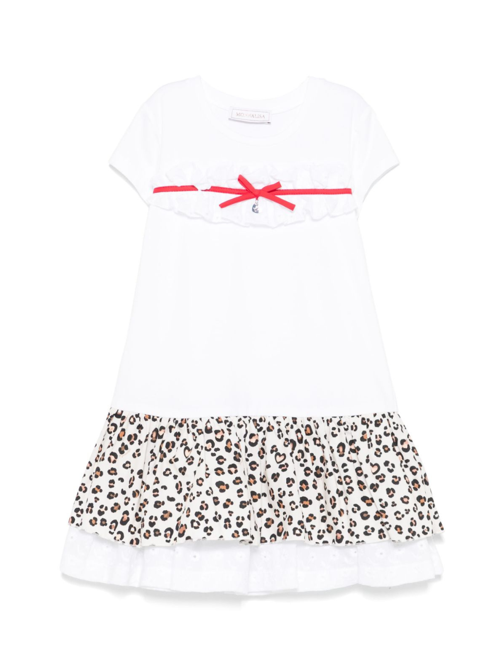 Abito per bambina Monnalisa bianco con ruches e dettaglio leopardato 11E907 5202 9980 MONNALISA