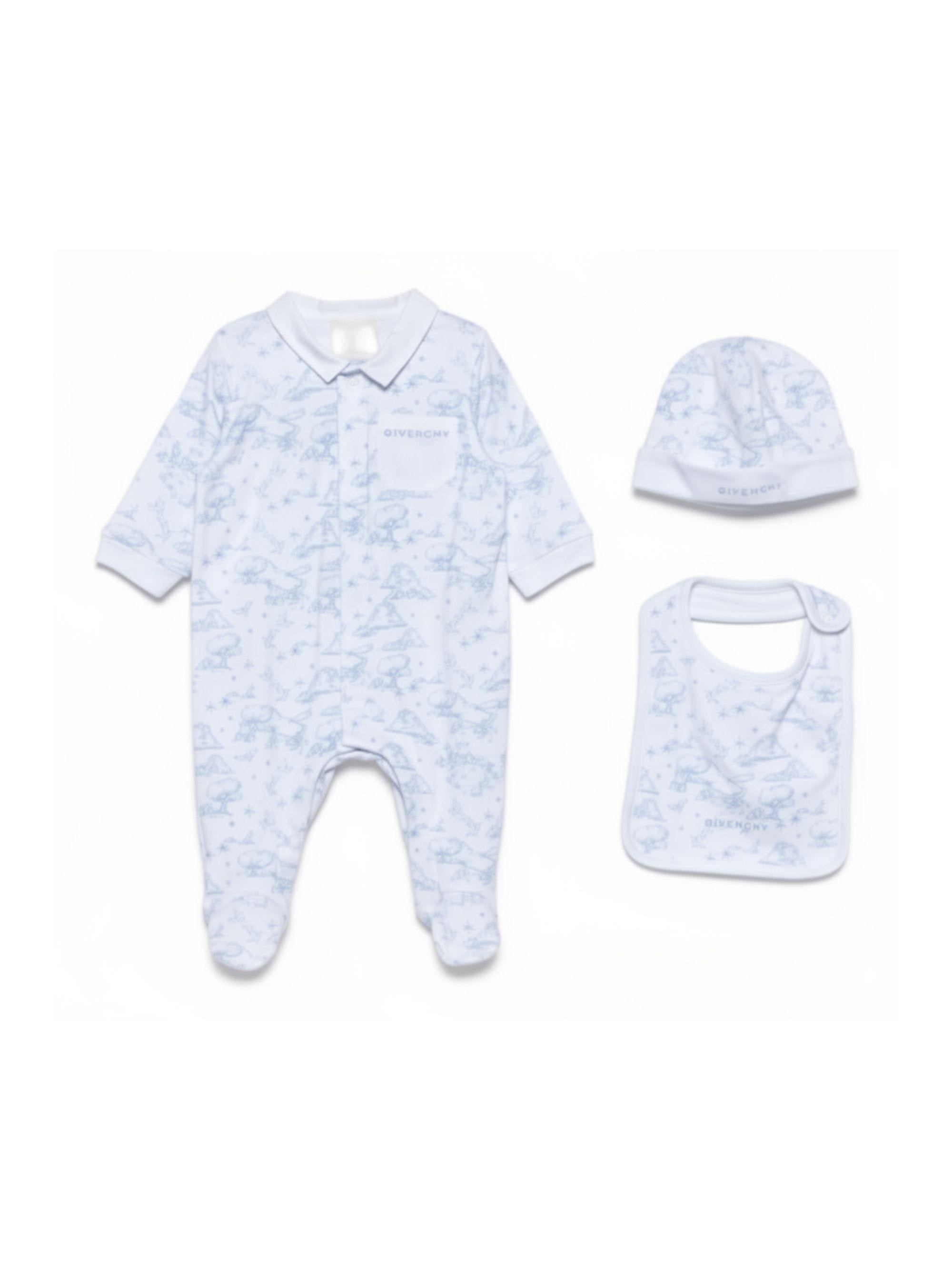 Set tutina cappellino per neonato Givenchy Kids azzurro con stampa grafica all-over H31264 N48 GIVENCHY KIDS