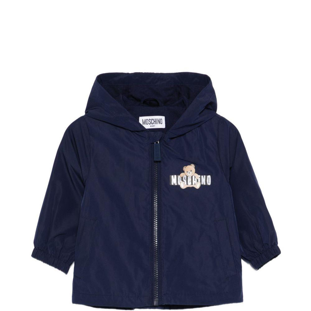 Giacca antipioggia per neonato Moschino Kids blu con stampa Teddy Bear MUS033L3A39 40016 MOSCHINO KIDS