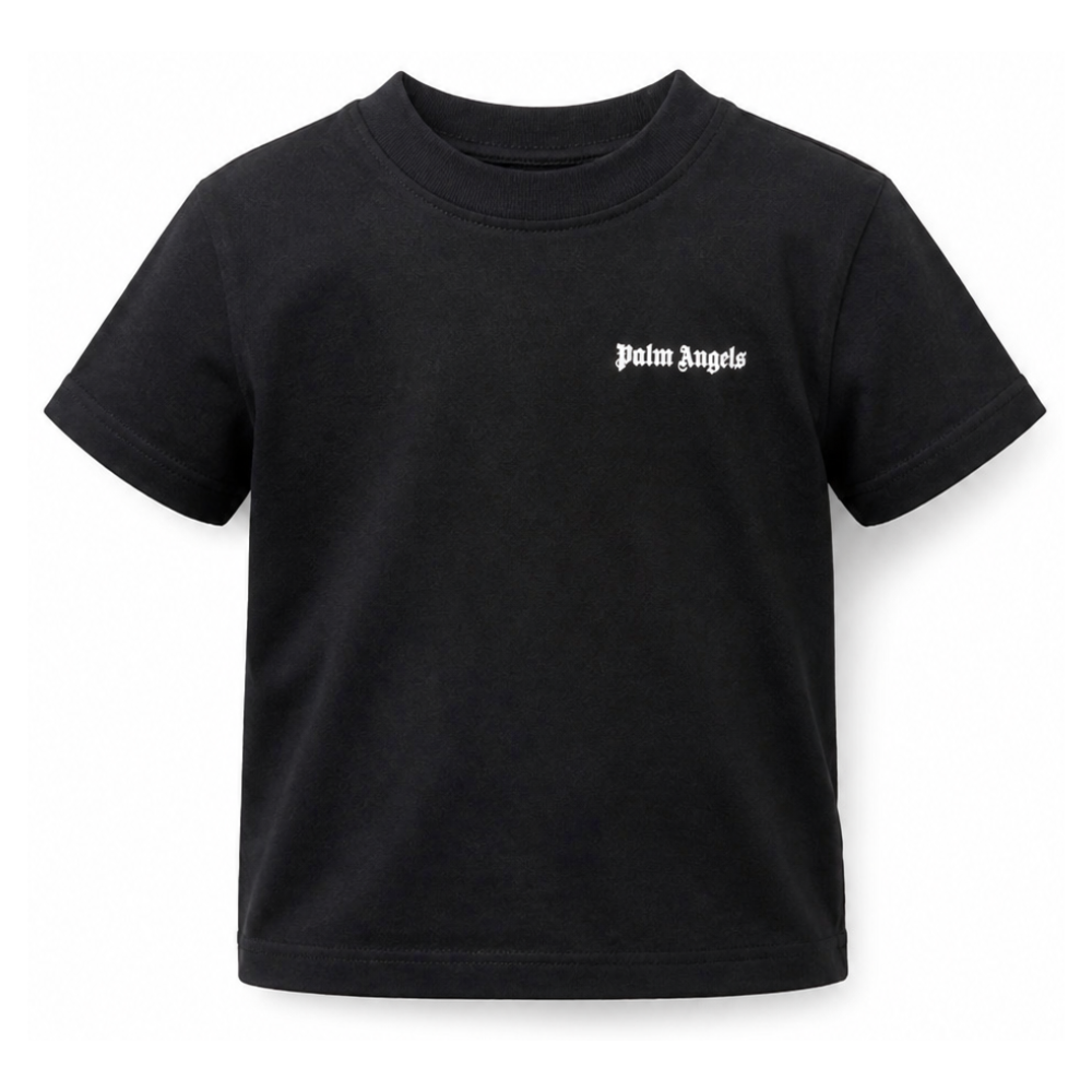 T-shirt per bambino Palm Angels Kids nera con logo sul davanti PBAA003S26JER002 110 PALM ANGELS KIDS