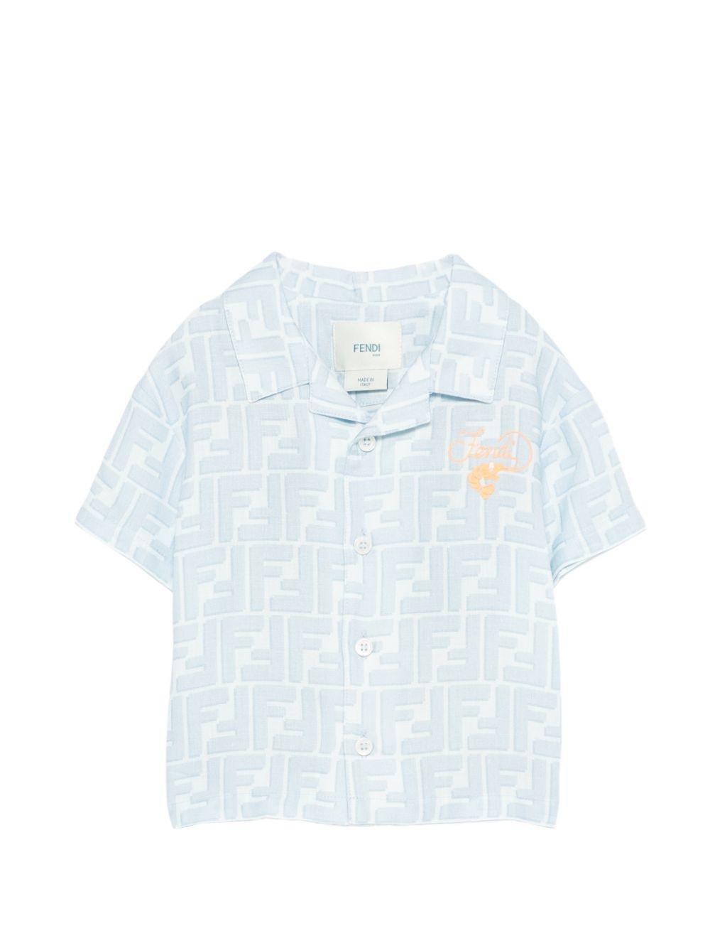 Camicia per neonato Fendi Kids azzurro con monogramma FF BMC091 AY8C F0EX7 FENDI KIDS