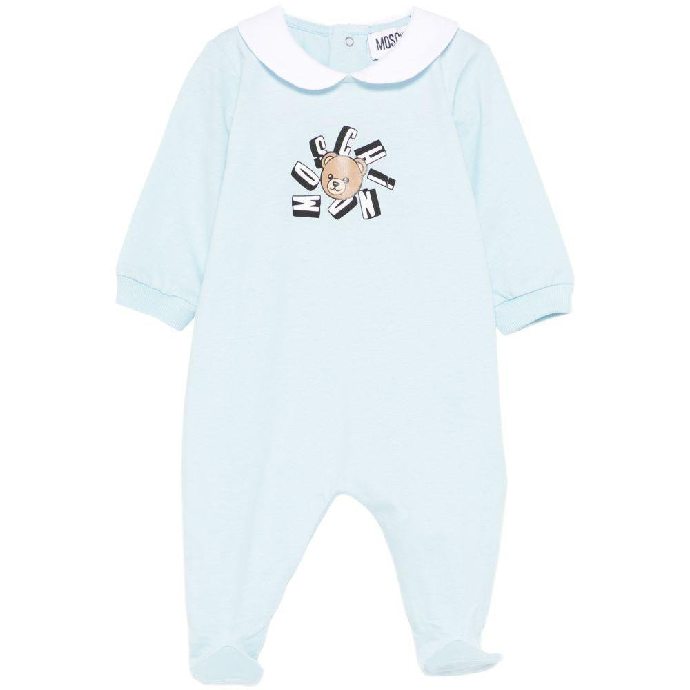 Pigiama per neonato Moschino Kids azzurro con stampa grafica Teddy Bear MUT04QLAA02 40304 MOSCHINO KIDS