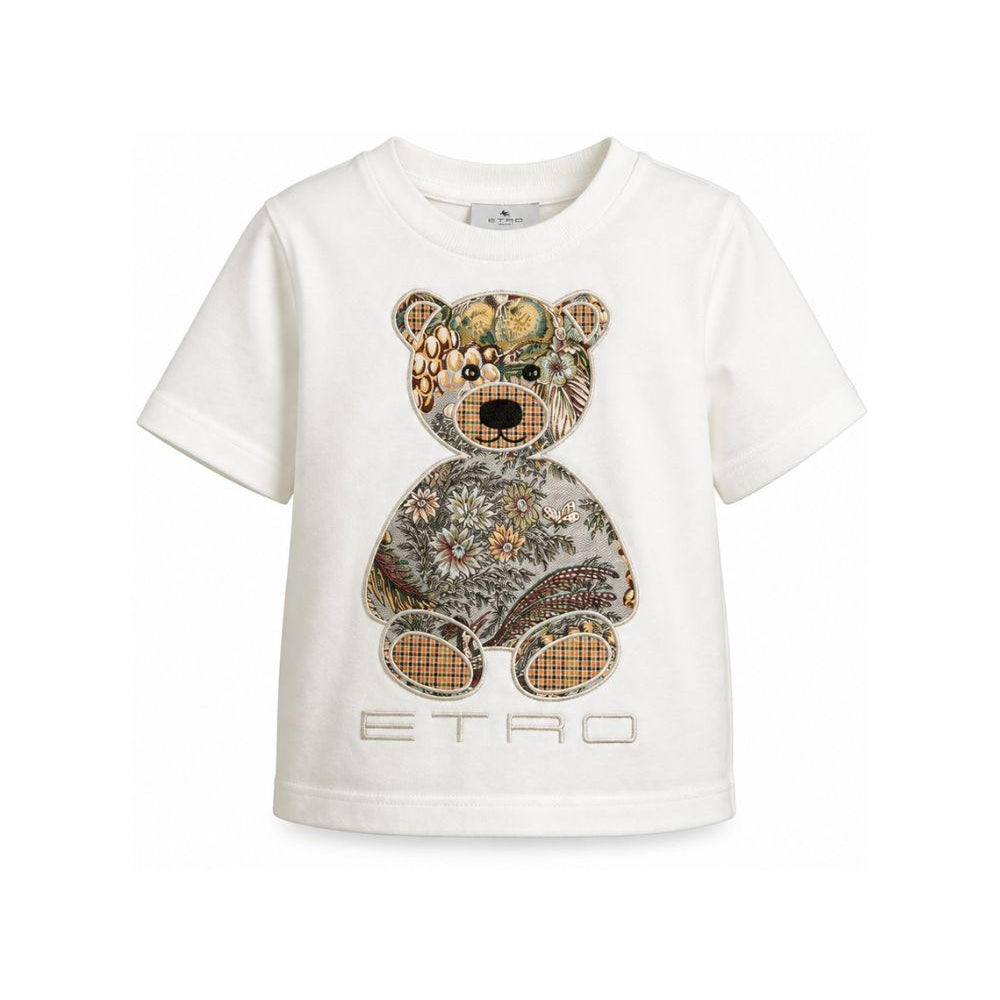 T-shirt per bambini Etro Kids bianca con ricamo orso sul davanti GZ8P31 Z3672 102 ETRO KIDS