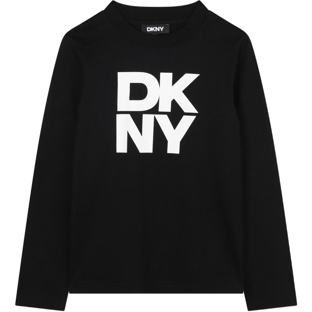 T-shirt per bambino DKNY Kids nero con logo a contrasto D62457 09B DKNY