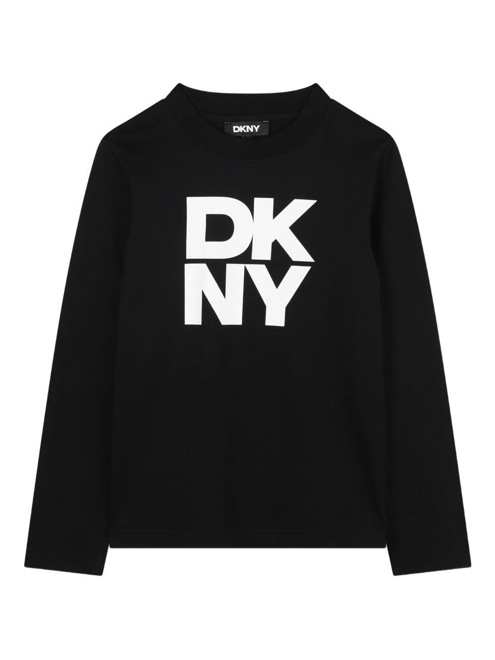 T-shirt per bambino DKNY Kids nero con logo a contrasto D62457 09B DKNY