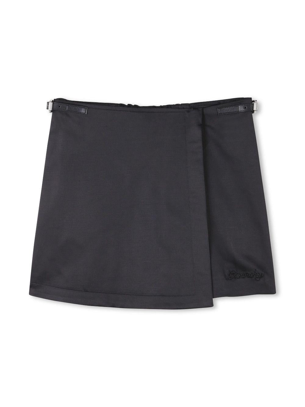 Bermuda con ricamo per bambina Givenchy Kids nero con tessuto in raso H30800 09B GIVENCHY KIDS