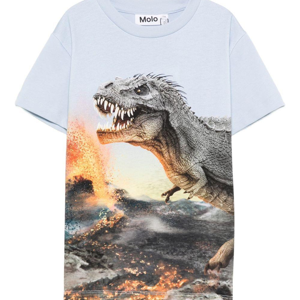 T-shirt per bambino Molo azzurra con stampa dinosauro e vulcano 1W25A208 9722 MOLO