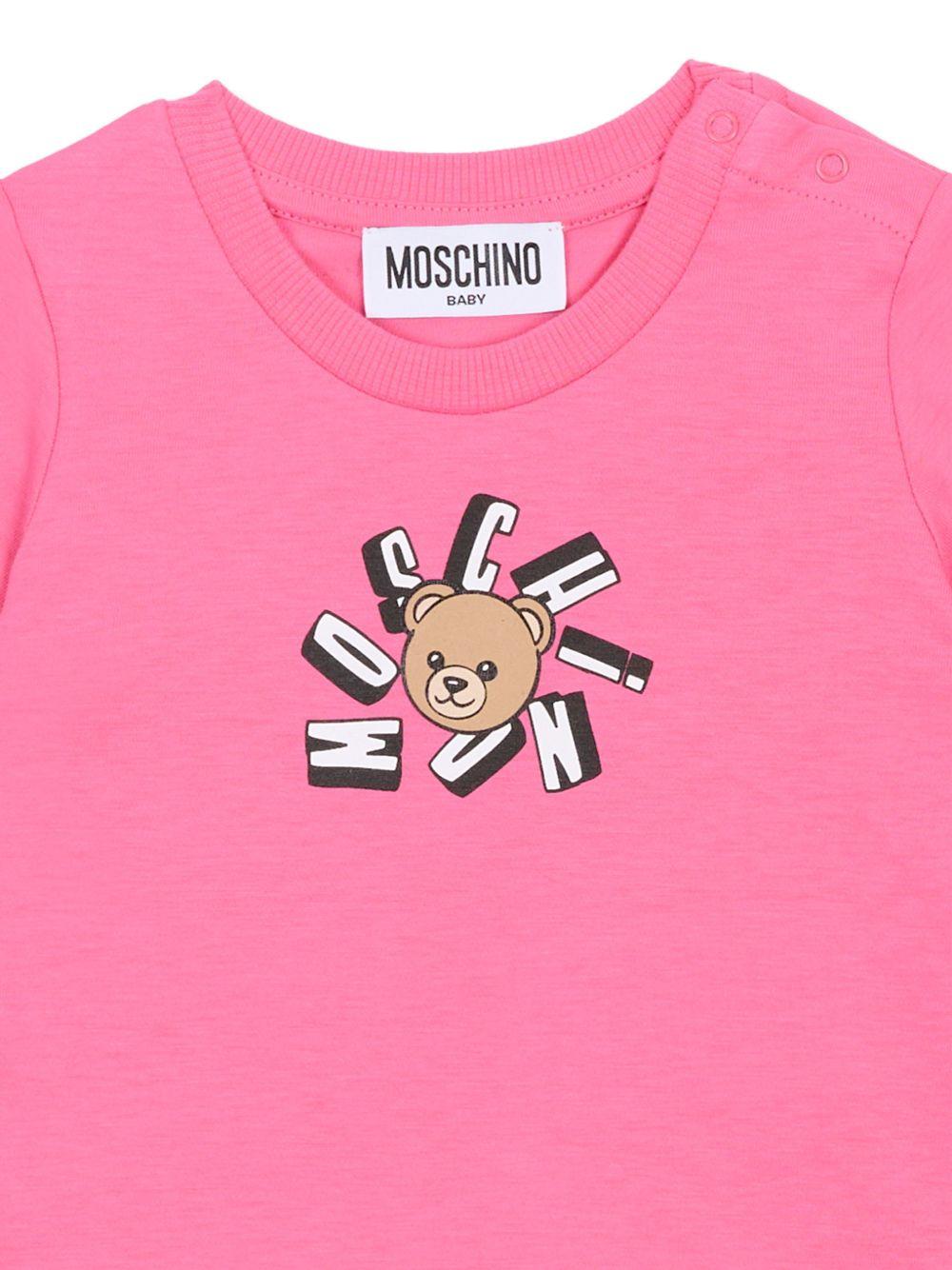 T-shirt per neonata Moschino Kids rosa con motivo Teddy Bear MXM047LAA02 50533 MOSCHINO KIDS