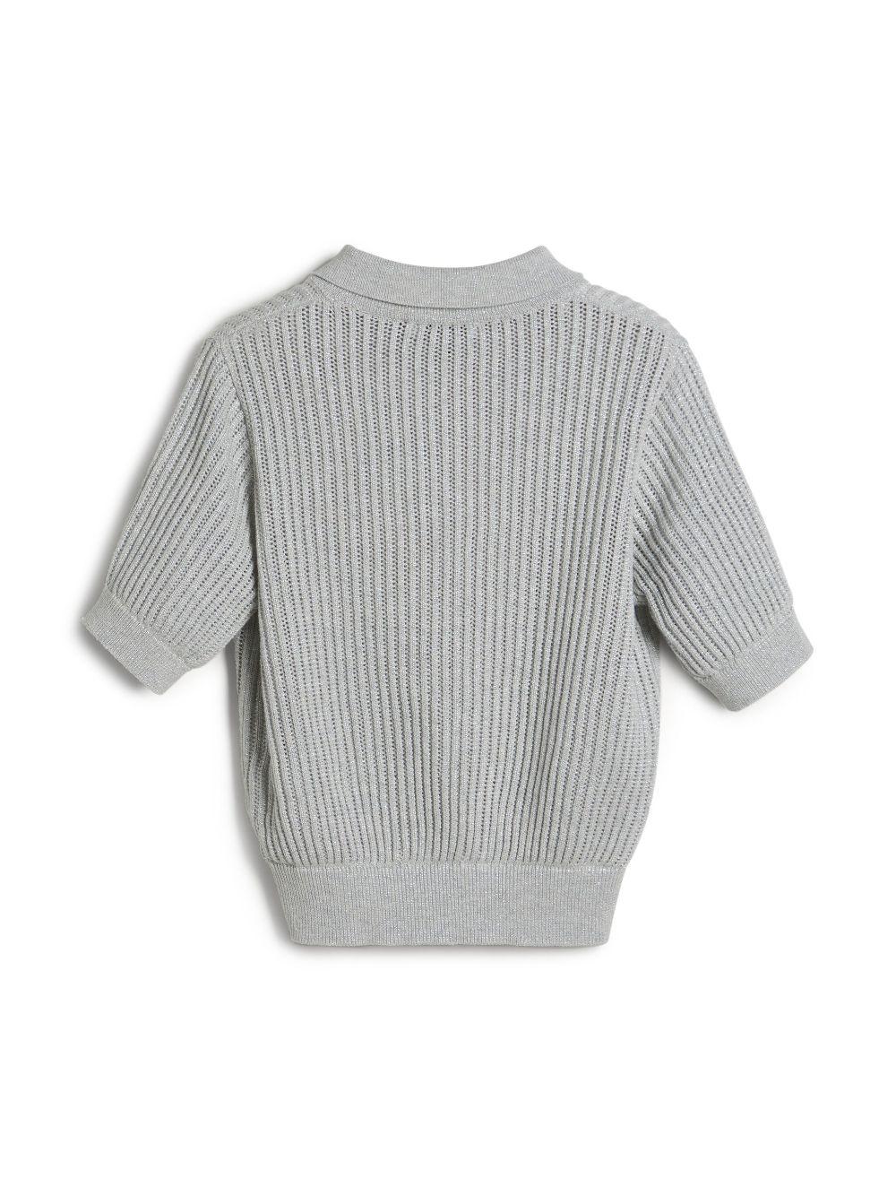 Polo in maglia con dettagli brillanti per bambino Brunello Cucinelli Kids grigio con orlo a coste BSTM20005 CP838 BRUNELLO CUCINELLI KIDS