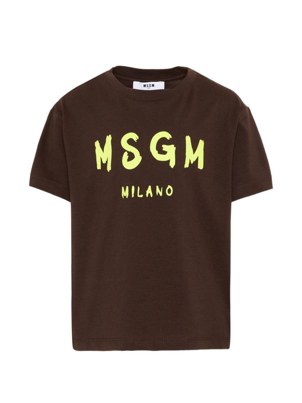 T-shirt per bambino MSGM Kids marrone con stampa logo S6MSJUTH001 943 MSGM KIDS