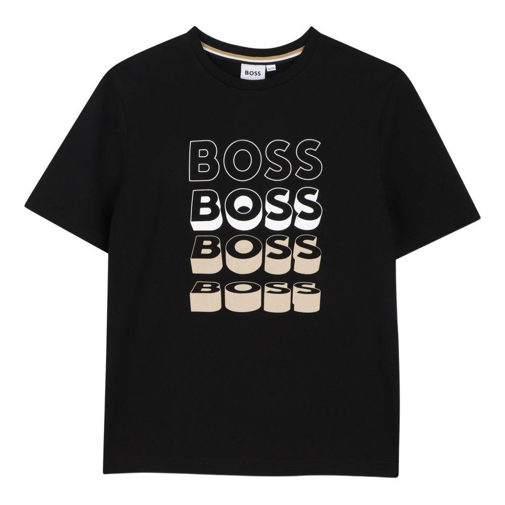 T-shirt per bambino Boss Kids nero con stampa grafica J52982 09B BOSS KIDS