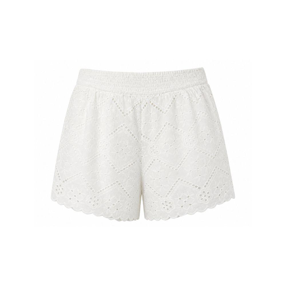 Shorts da donna MC2 Saint Barth bianchi in pizzo sangallo con fondo smerlato MEA002 08038L MC2 ST. BARTH