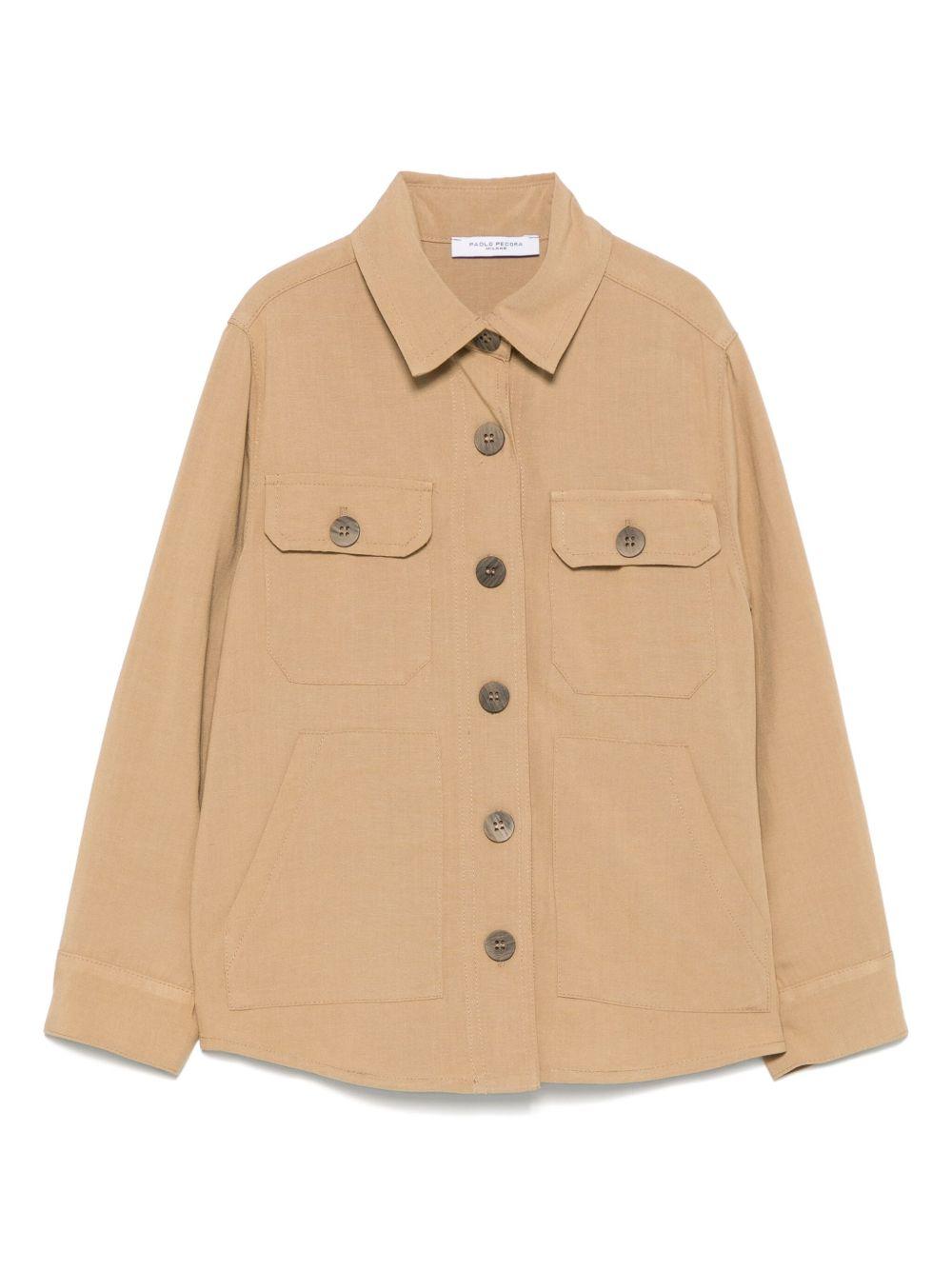 Camicia con tasche per bambino Paolo Pecora Kids marrone con colletto classico PP4067 BEIGE PAOLO PECORA KIDS