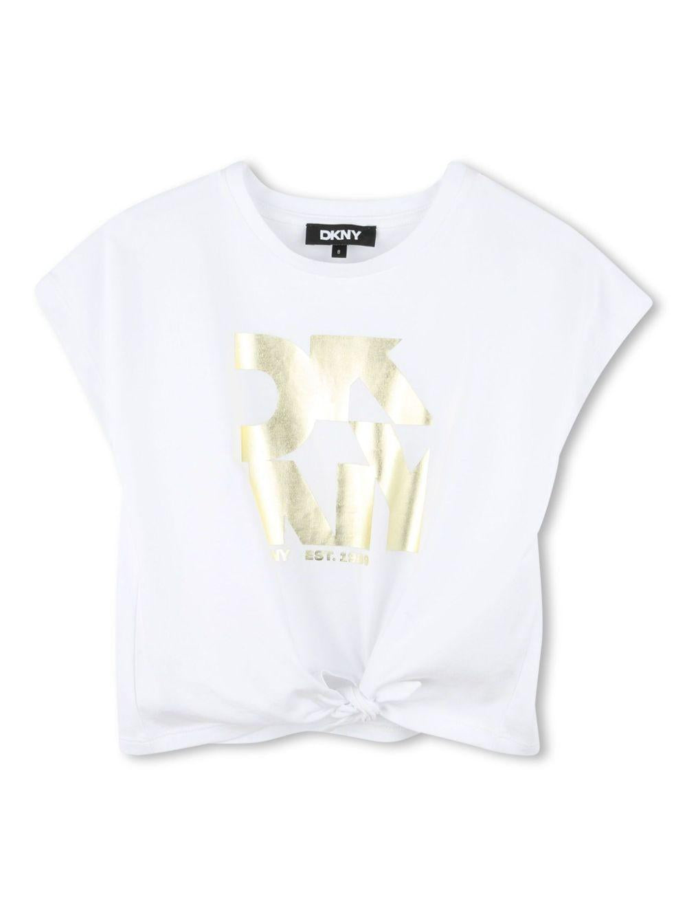 T-shirt per bambina Dkny Kids bianco con stampa con logo sul davanti D62309 10P DKNY