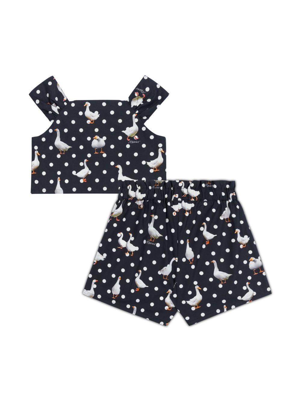 Set Top e Shorts per bambina Moschino Kids nero con stampa HDG01ILLB49 84491 MOSCHINO KIDS
