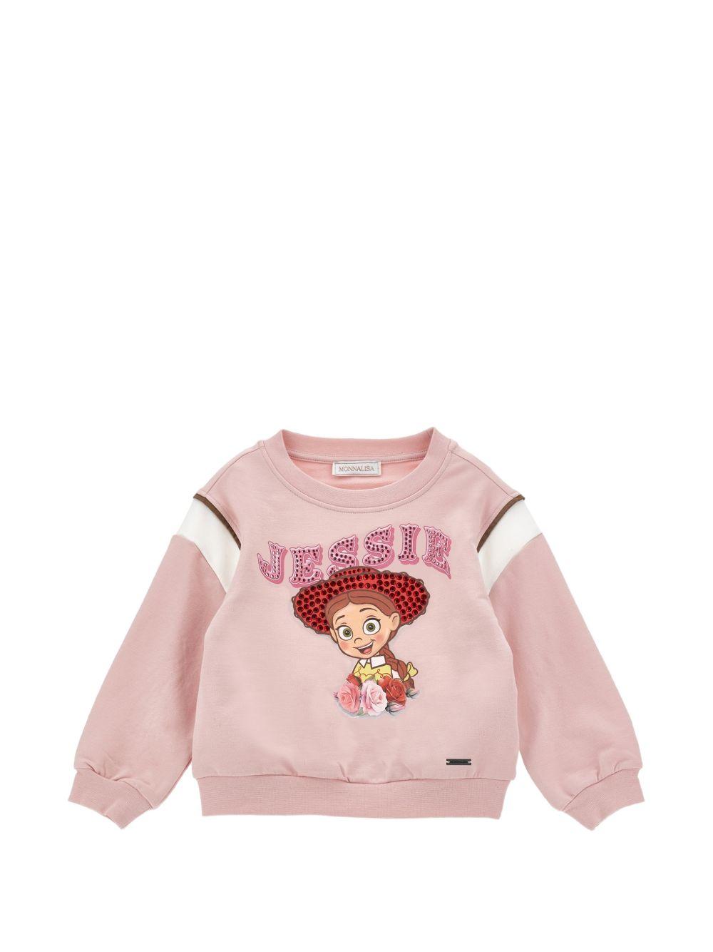 Felpa per bambina Monnalisa Kids x Pixar rosa con stampa e cristalli 19H600NP 8006 094F MONNALISA KIDS