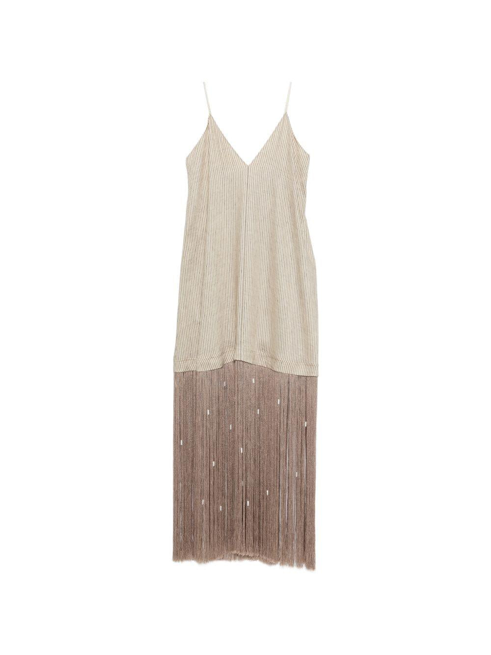 Abito per donna Alysi beige con dettaglio frange 116354 P6220 CM ALYSI