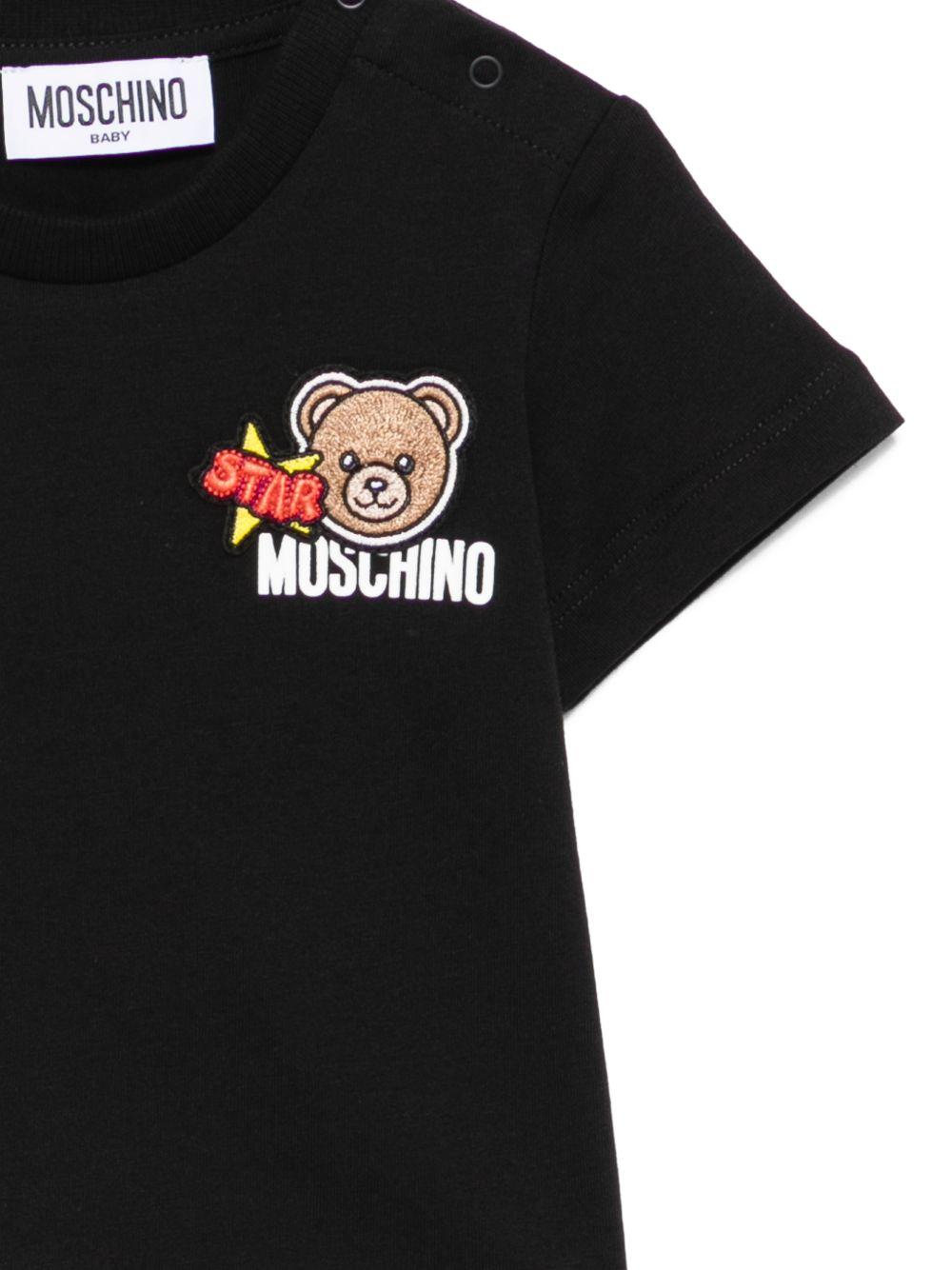 T-shirt per neonati Moschino Kids nera con dettagli in rilievo MVM047LAA24 60100 MOSCHINO KIDS