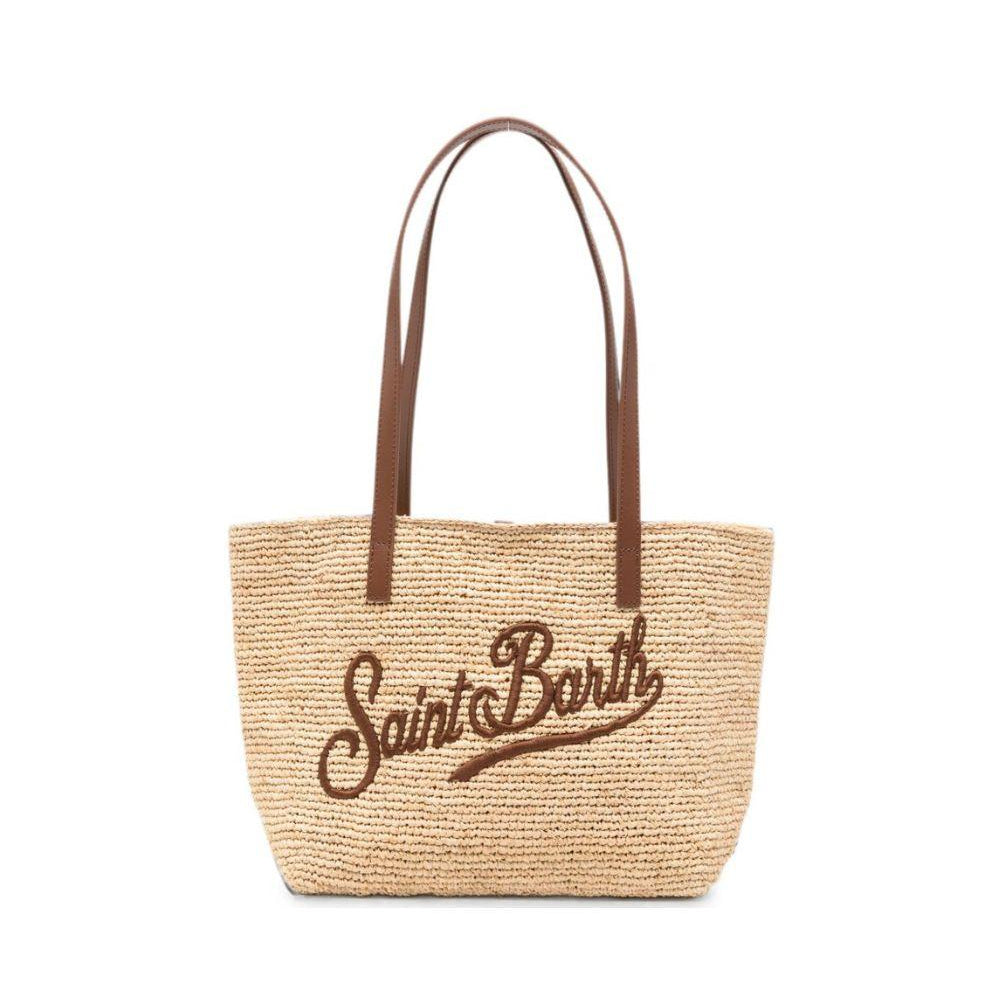 Borsa Raffia City Mid MC2 Saint Barth beige con logo frontale a contrasto RAFC002 00358L MC2 ST. BARTH KIDS