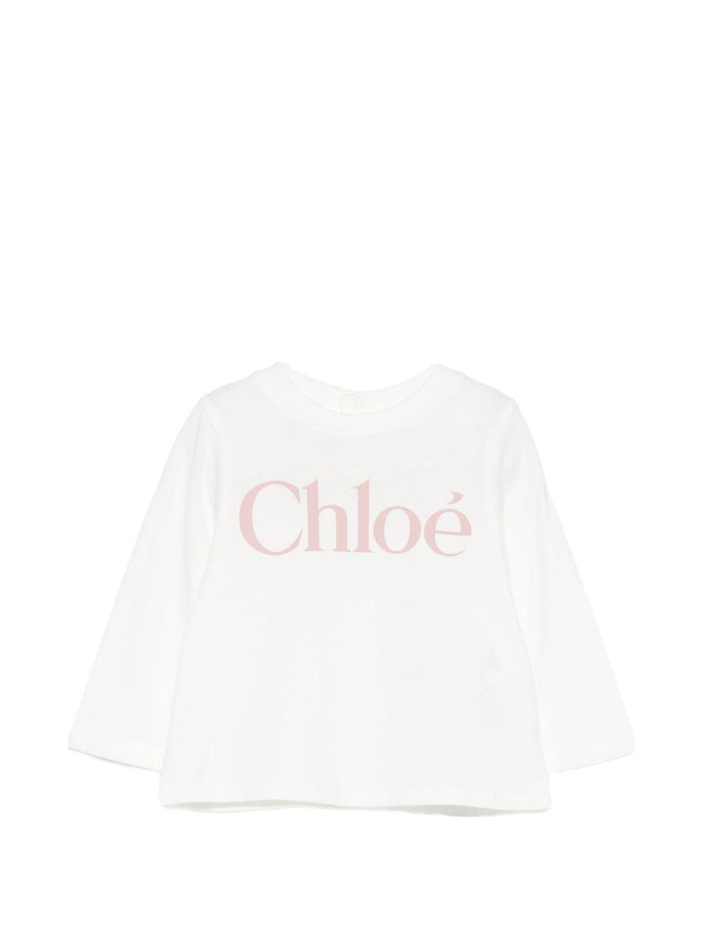 T-shirt per neonata Chloé Kids bianca con logo sul davanti C21362 117 CHLOE' KIDS