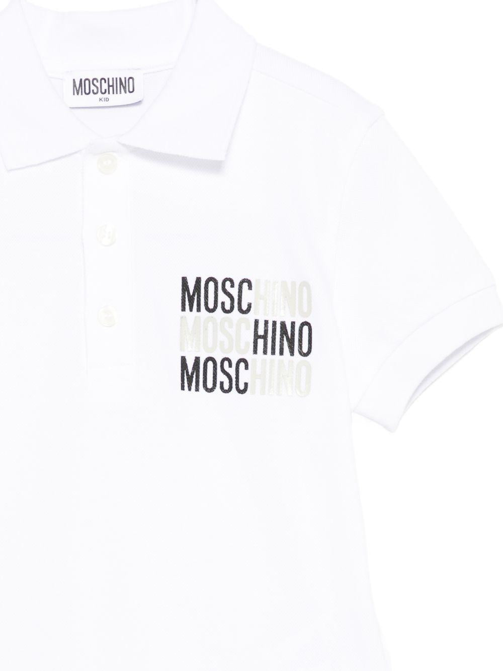 Polo per bambino Moschino Kids bianca con ricamo sul petto HVM03YLFA08 10101 MOSCHINO KIDS