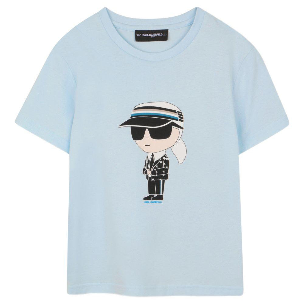 T-shirt per bambino Karl Lagerfeld Kids azzurra con stampa grafica Z31096 77X KARL LAGERFELD KIDS