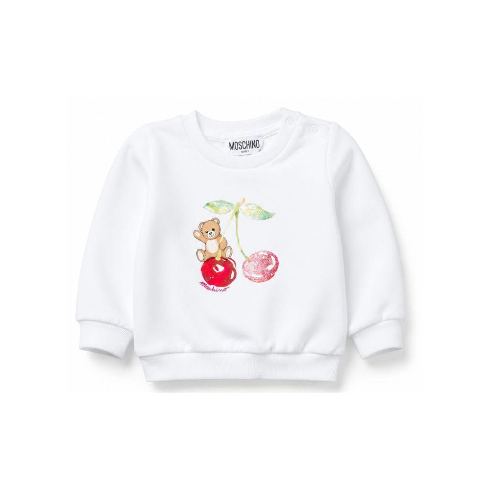 Felpa per neonata Moschino Kids bianca con stampa ciliegie MGF02KLCA52 10101 MOSCHINO KIDS