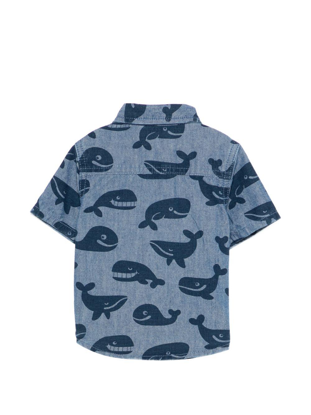 Camicia per neonato Stella McCartney Kids in denim con stampa balene TY5511 Z3621 606BL STELLA McCARTNEY KIDS