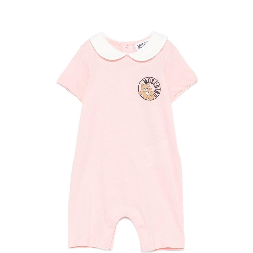 Tutina per neonata Moschino Kids rosa con stampa logo MMY03YLAA03 50209 MOSCHINO KIDS