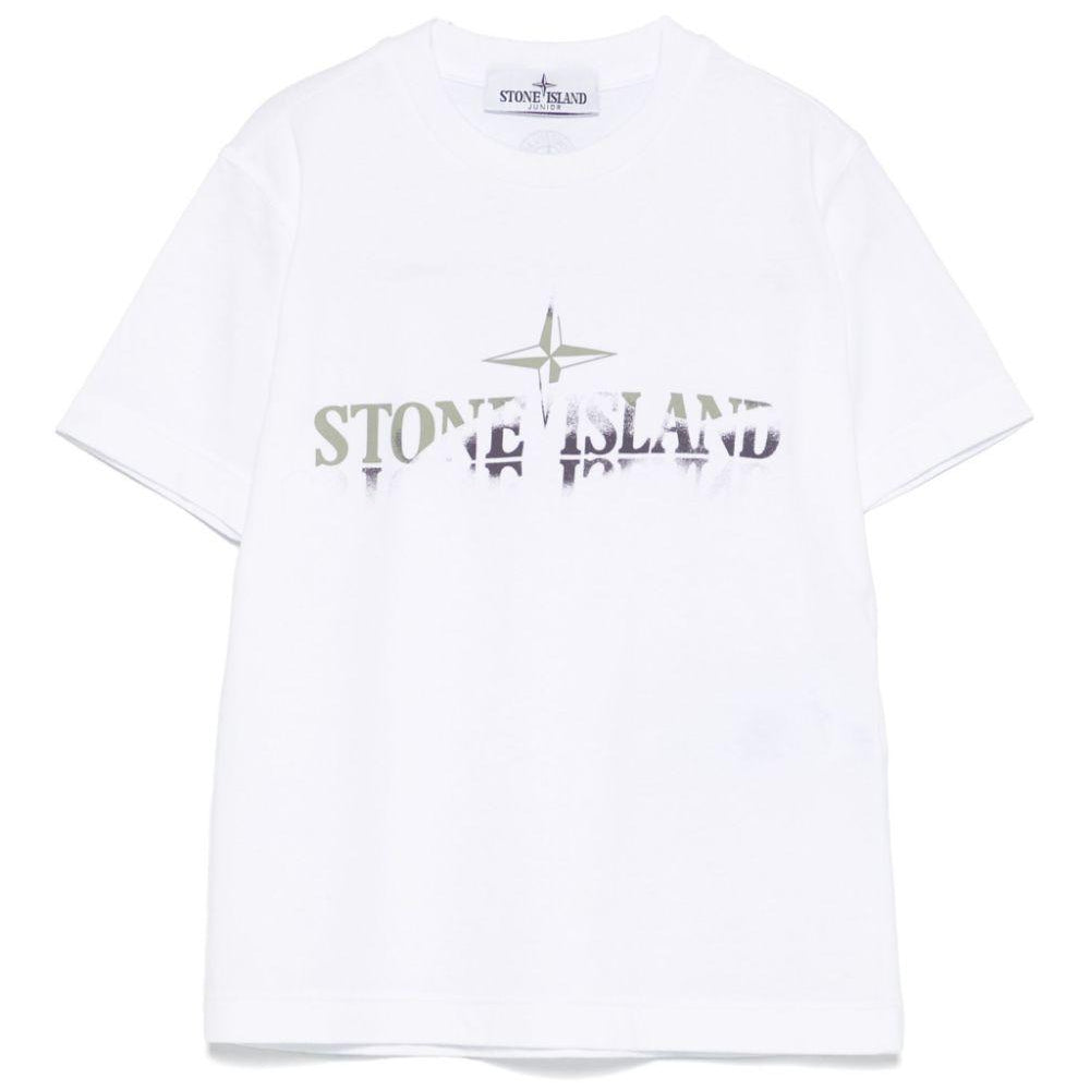 T-shirt con stampa per bambino Stone Island Junior bianco con girocollo K1S162100010S0150 V0001 STONE ISLAND KIDS