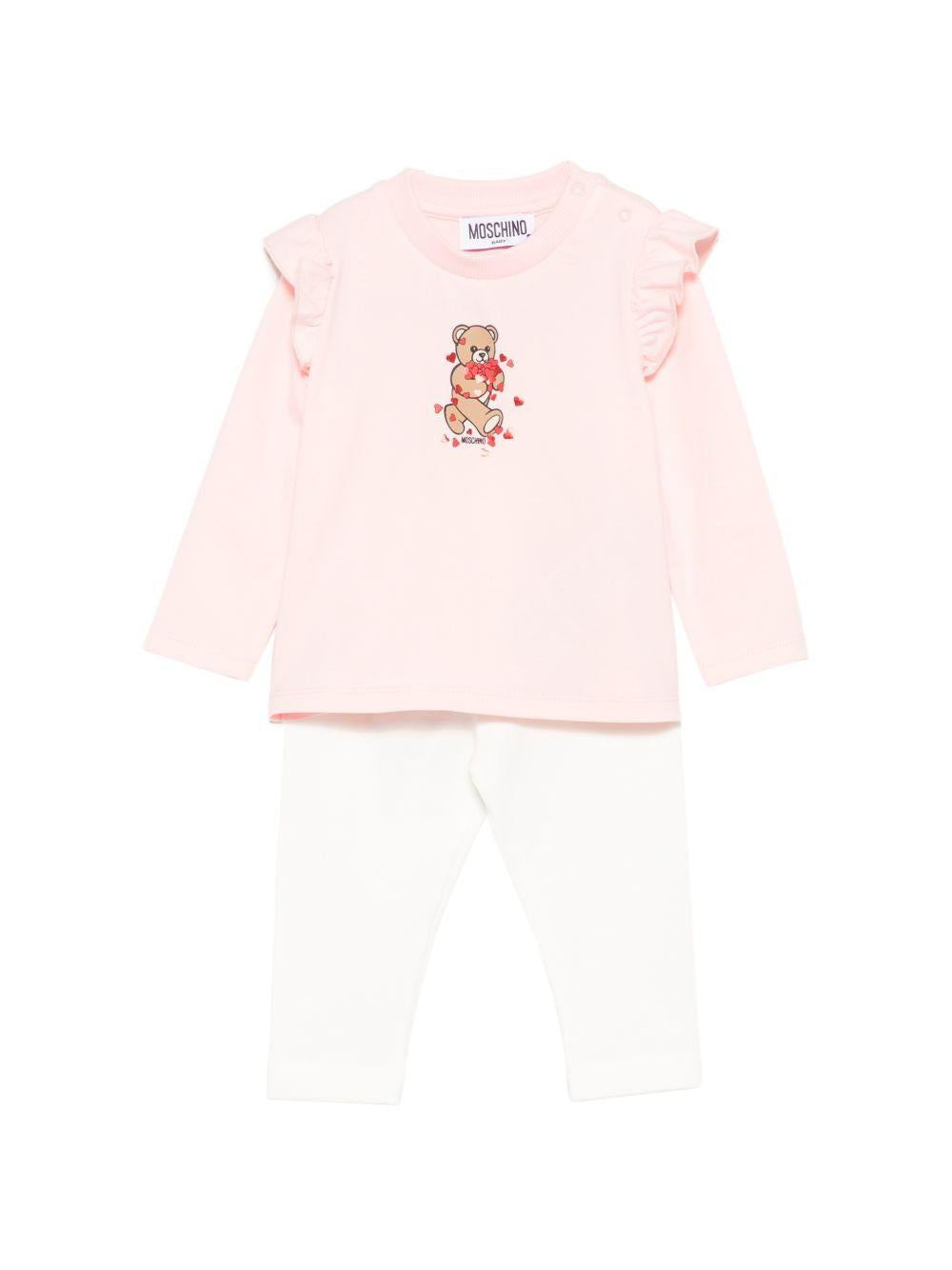 Completo per neonata Moschino Kids rosa e bianco con dettaglio con volant MCK01XLBA11 84241 MOSCHINO KIDS