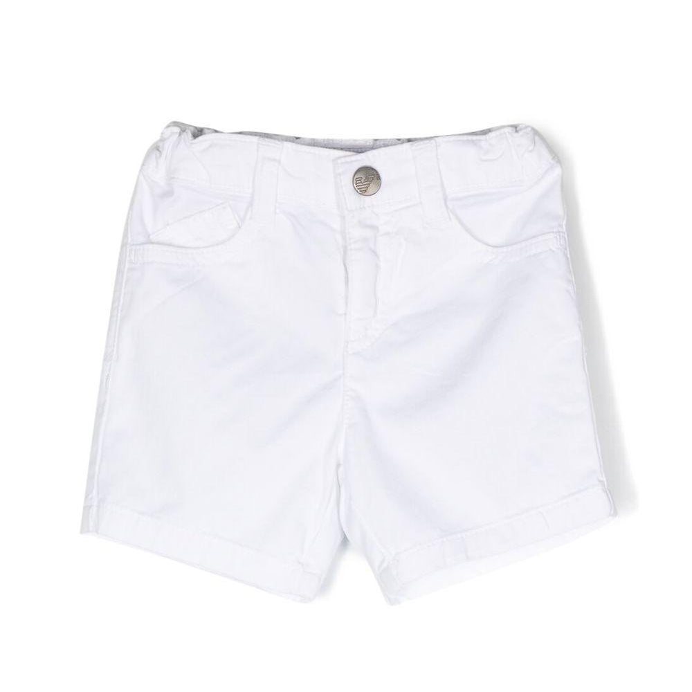 Shorts per neonato Emporio Armani Kids bianchi con applicazione con logo 8NHS01 4N7LZ 0100 EMPORIO ARMANI KIDS