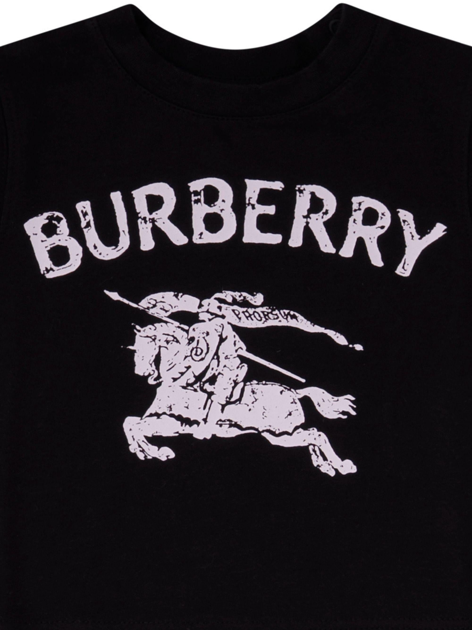 T-shirt per neonato Burberry Kids Equestrian Knight Design nero con stampa logo 8121190 A1189 BURBERRY KIDS