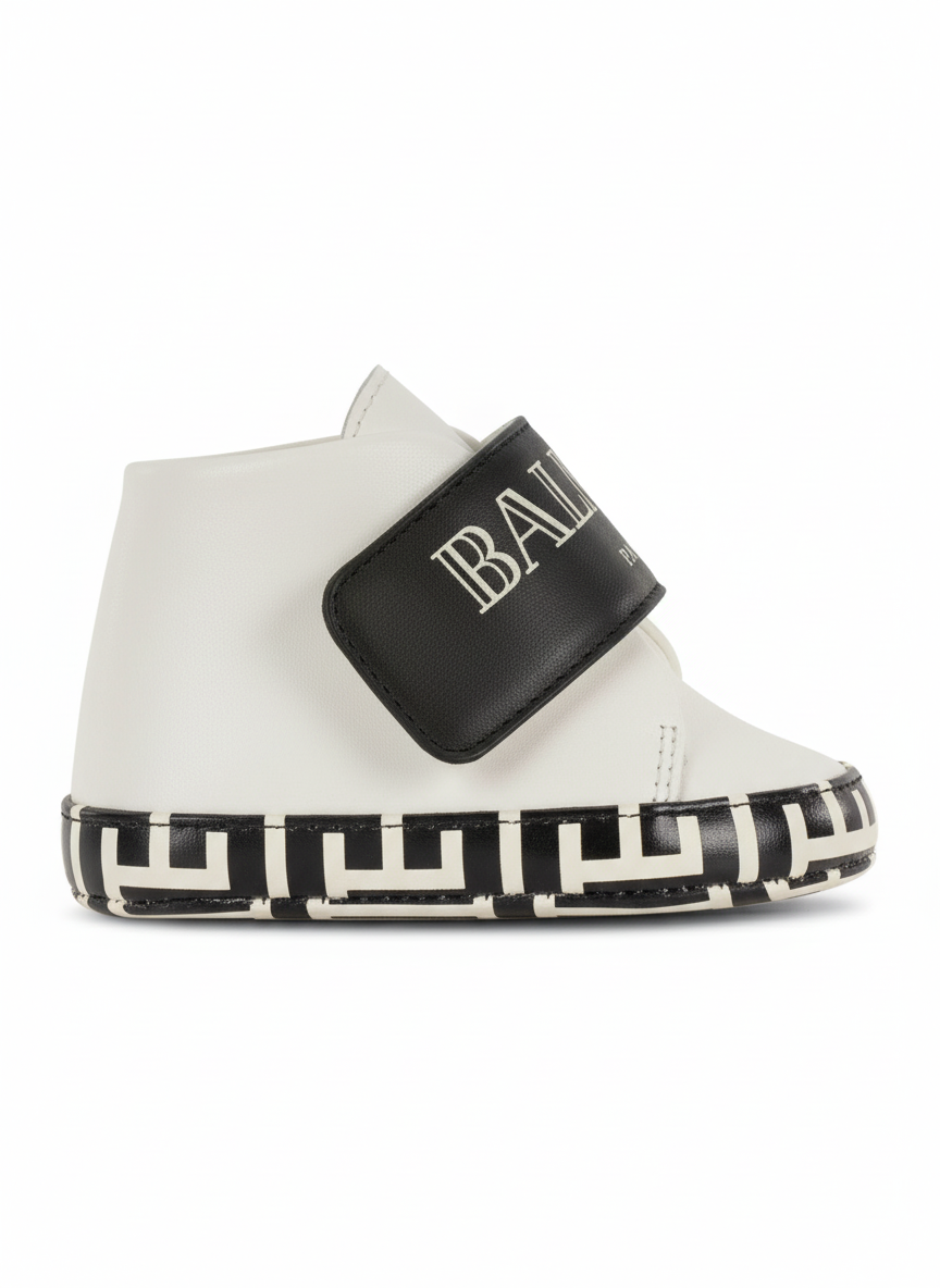 Scarpine primi passi per neonati Balmain Kids bianco e nere con cinturino con logo BY0546 Y0051 100NE BALMAIN KIDS