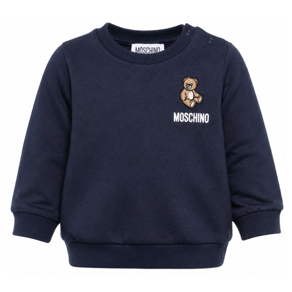 Felpa per neonati Moschino Kids blu con ricamo Teddy Bear MUF06BLCA19 40016 MOSCHINO KIDS