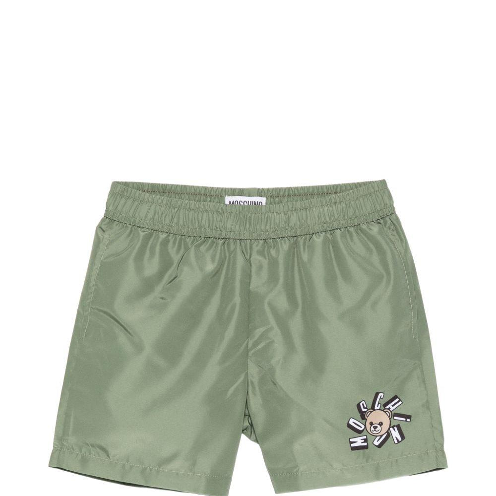 Costume da bagno per bambino Moschino Kids verde con stampa logo HUL01LLKA02 30037 MOSCHINO KIDS