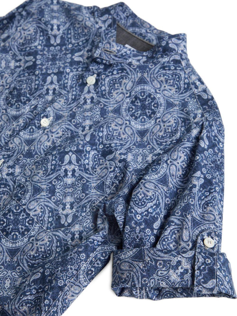 Camicia per bambino Brunello Cucinelli Kids blu con colletto alla coreana BM691C330 C007 BRUNELLO CUCINELLI KIDS