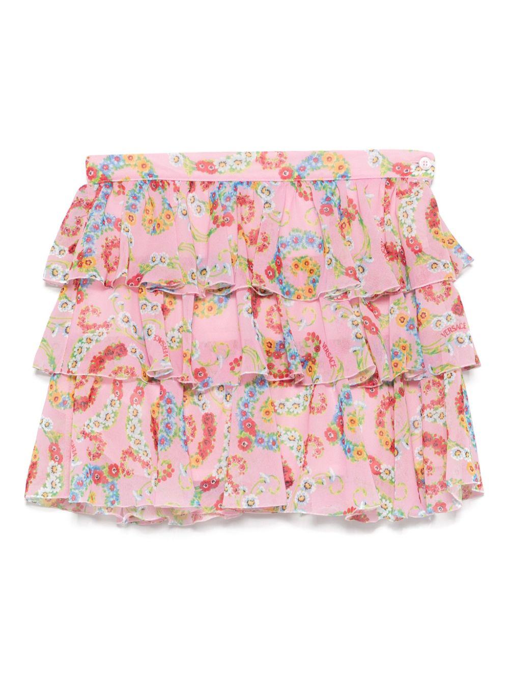 Gonna con stampa floreale per bambina Versace Kids rosa con cerniera 10191141A13297 5PC00 VERSACE KIDS