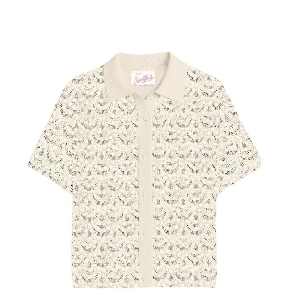 T-shirt per donna MC2 Saint Barth beige con decorazione con paillettes MOE0001 01719L MC2 ST. BARTH
