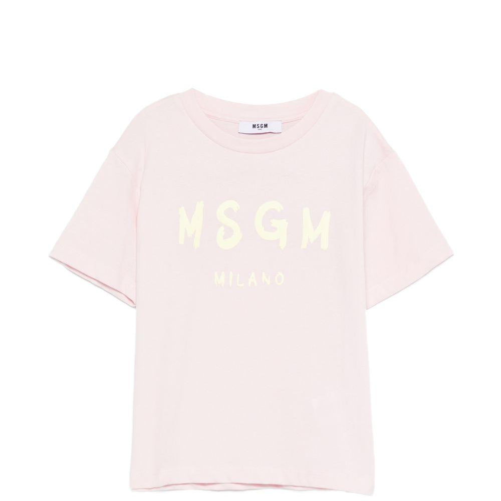 T-shirt per bambina MSGM Kids rosa con scollo rotondo S6MSJUTH001 MS076 MSGM KIDS