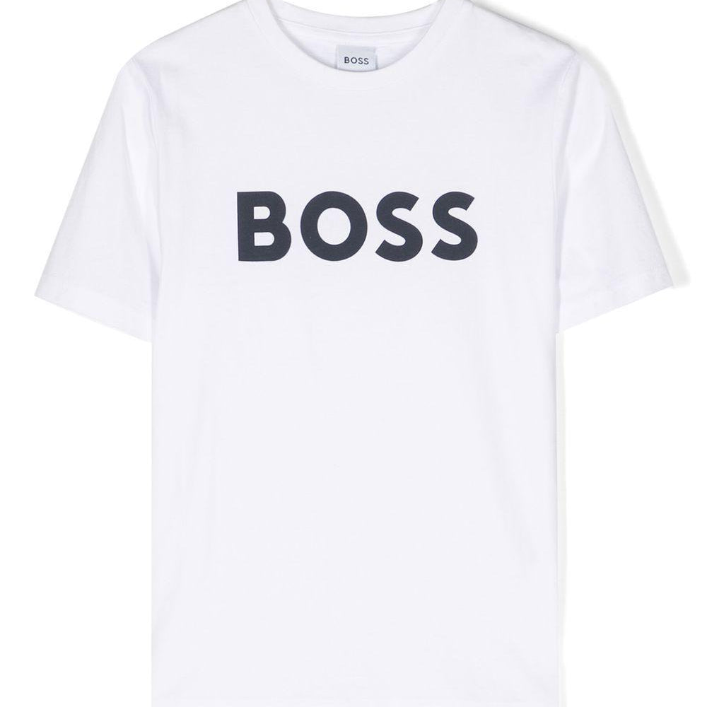 T-shirt per bambino Boss Kids bianca con stampa logo sul davanti J25P24 10P BOSS KIDS