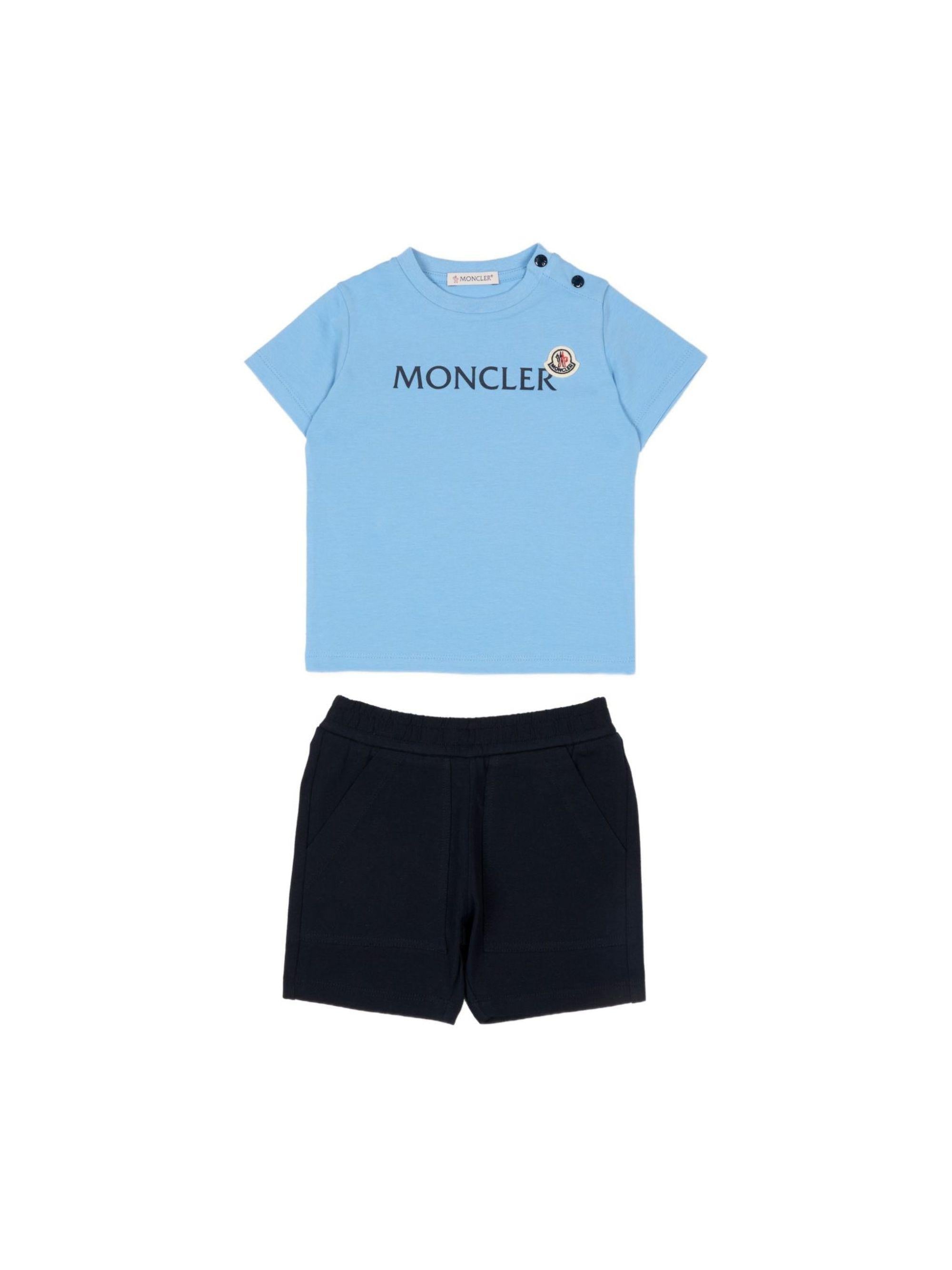 Set t-shirt e shorts per neonato Moncler Enfant multicolore con stampa logo sul davanti L19518M0000989AUM F77 MONCLER KIDS